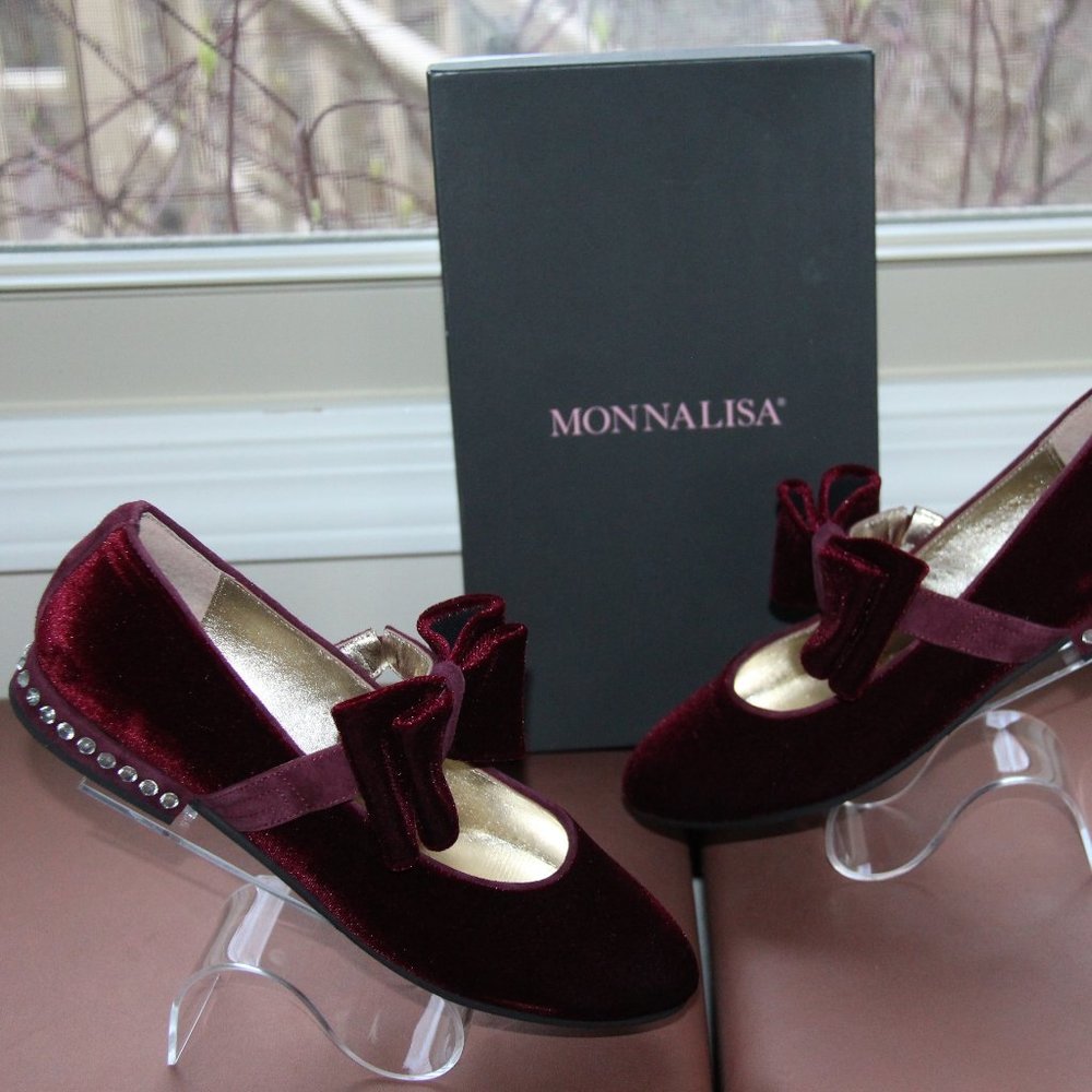 ❤️ NEW!!! $325 Monnalisa Burgundy Velvet Shoe
